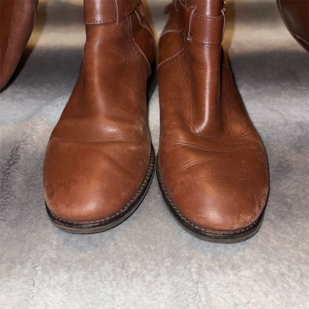 Tory Burch Women's Adeline Brown Leather Knee High Riding Boots Back Zip Closure - Picture 4 of 9